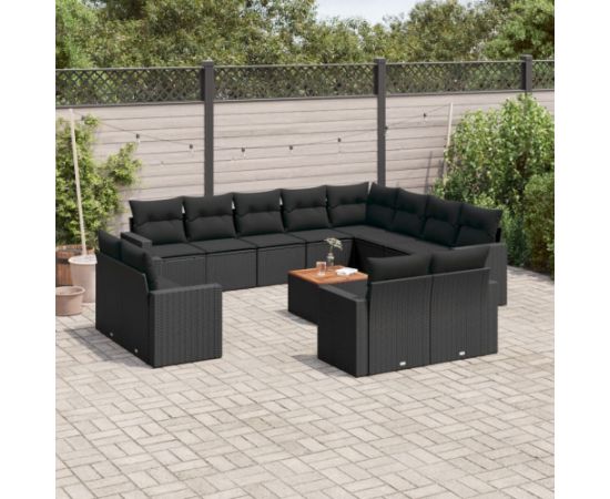 vidaXL 13-cz. zestaw mebli do ogrodu, poduszki, czarny, rattan PE Dārza mēbeļu komplekti