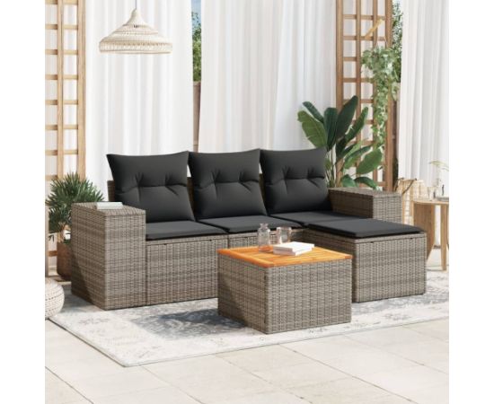 vidaXL 5-cz. zestaw wypoczynkowy do ogrodu, poduszki, szary rattan PE Dārza mēbeļu komplekti