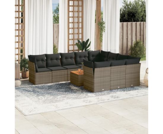 vidaXL 11-cz. zestaw mebli ogrodowych z poduszkami, szary rattan PE Dārza mēbeļu komplekti