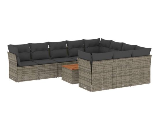 vidaXL 11-cz. zestaw mebli ogrodowych z poduszkami, szary rattan PE Dārza mēbeļu komplekti