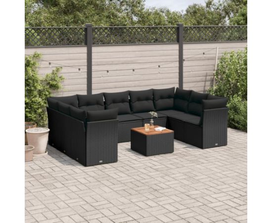 vidaXL 10-cz. zestaw wypoczynkowy do ogrodu, poduszki czarny rattan PE Dārza mēbeļu komplekti