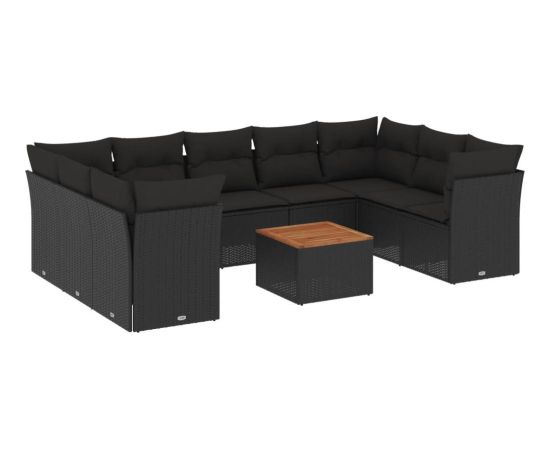 vidaXL 10-cz. zestaw wypoczynkowy do ogrodu, poduszki czarny rattan PE Dārza mēbeļu komplekti