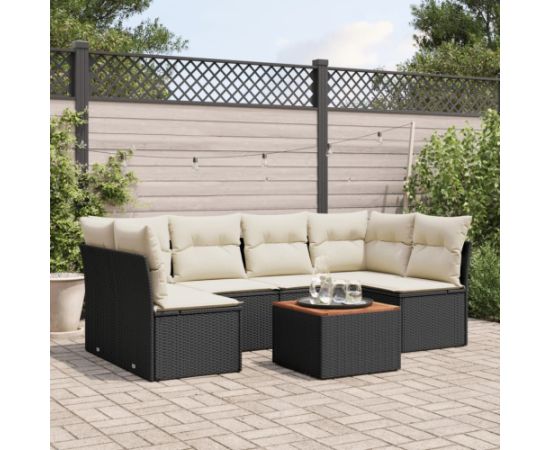 vidaXL 7-cz. zestaw wypoczynkowy do ogrodu, z poduszkami, czarny Dārza mēbeļu komplekti