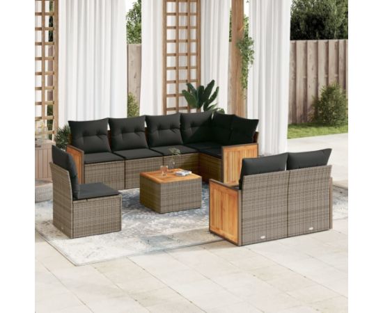 vidaXL 9-cz. zestaw mebli ogrodowych z poduszkami, szary, polirattan Dārza mēbeļu komplekti