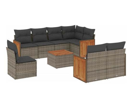 vidaXL 9-cz. zestaw mebli ogrodowych z poduszkami, szary, polirattan Dārza mēbeļu komplekti