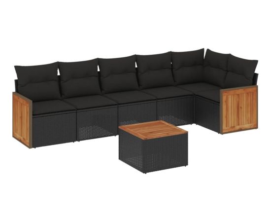 vidaXL 7-cz. zestaw wypoczynkowy do ogrodu, z poduszkami, czarny Dārza mēbeļu komplekti