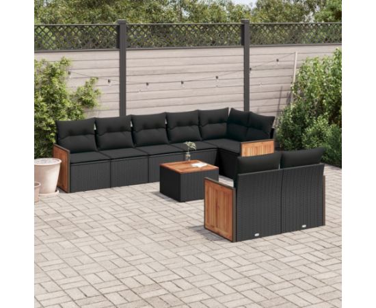 vidaXL 9-cz. zestaw wypoczynkowy do ogrodu, z poduszkami, czarny Dārza mēbeļu komplekti