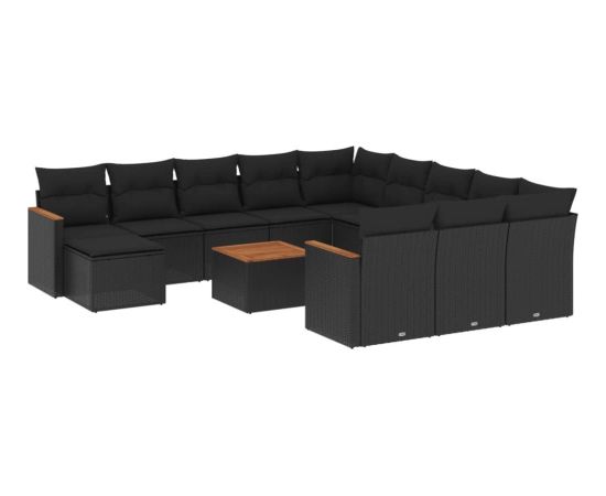 vidaXL 13-cz. zestaw mebli do ogrodu, poduszki, czarny, rattan PE Dārza mēbeļu komplekti