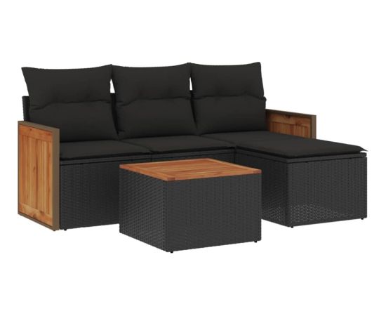 vidaXL 5-cz. zestaw wypoczynkowy do ogrodu, poduszki, czarny rattan PE Dārza mēbeļu komplekti