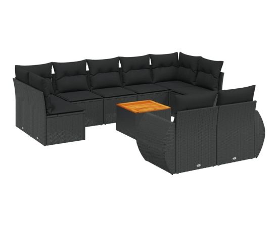 vidaXL 10-cz. zestaw wypoczynkowy do ogrodu, poduszki czarny rattan PE Dārza mēbeļu komplekti