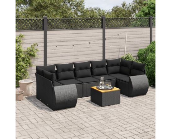 vidaXL 8-cz. zestaw wypoczynkowy do ogrodu, z poduszkami, czarny Dārza mēbeļu komplekti