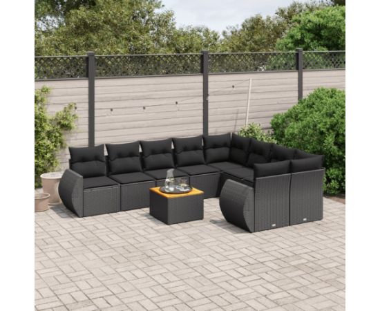 vidaXL 10-cz. zestaw wypoczynkowy do ogrodu, poduszki czarny rattan PE Dārza mēbeļu komplekti