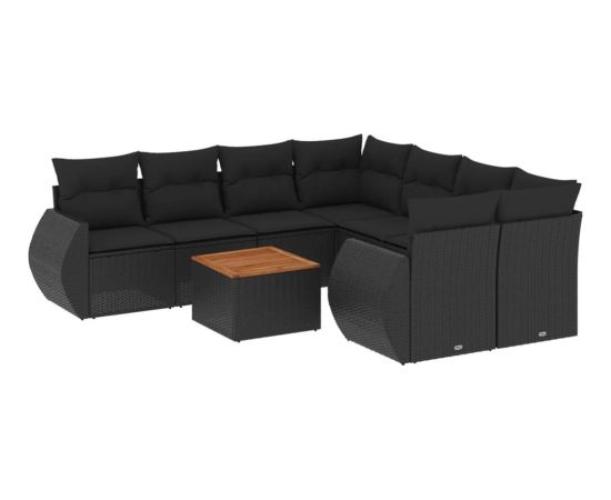 vidaXL 9-cz. zestaw wypoczynkowy do ogrodu, z poduszkami, czarny Dārza mēbeļu komplekti