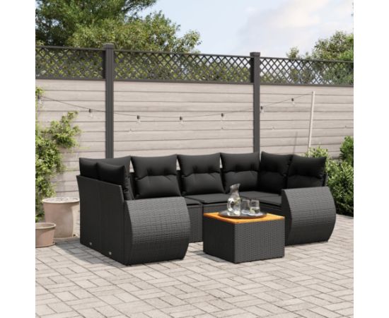 vidaXL 7-cz. zestaw wypoczynkowy do ogrodu, z poduszkami, czarny Dārza mēbeļu komplekti