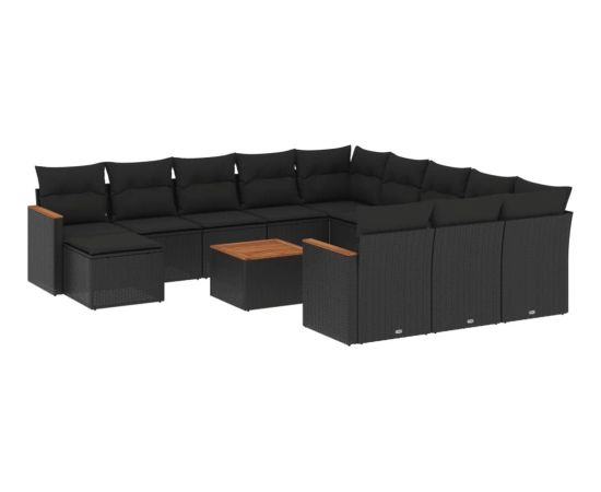 vidaXL 13-cz. zestaw mebli do ogrodu, poduszki, czarny, rattan PE Dārza mēbeļu komplekti