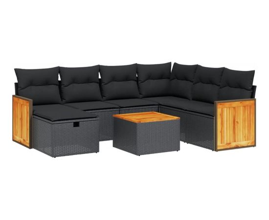 vidaXL 8-cz. zestaw wypoczynkowy do ogrodu, z poduszkami, czarny Dārza mēbeļu komplekti