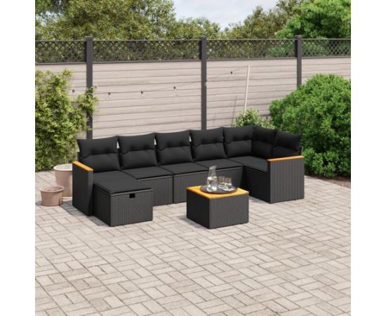 vidaXL 8-cz. zestaw wypoczynkowy do ogrodu, z poduszkami, czarny Dārza mēbeļu komplekti