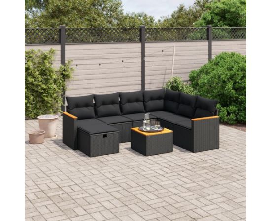 vidaXL 8-cz. zestaw wypoczynkowy do ogrodu, z poduszkami, czarny Dārza mēbeļu komplekti