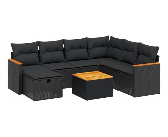 vidaXL 8-cz. zestaw wypoczynkowy do ogrodu, z poduszkami, czarny Dārza mēbeļu komplekti