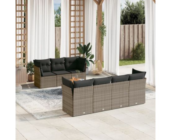 vidaXL 8-cz. zestaw mebli ogrodowych z poduszkami, szary, polirattan Dārza mēbeļu komplekti