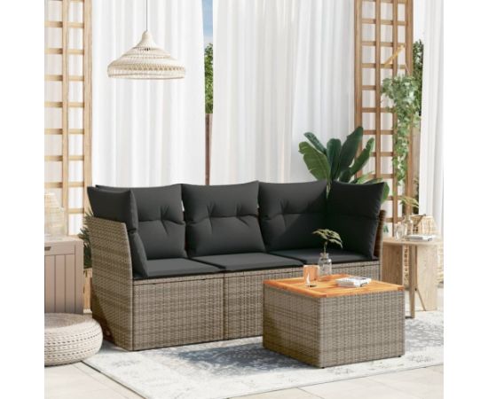 vidaXL 4-cz. zestaw wypoczynkowy do ogrodu, poduszki, szary, rattan PE Dārza mēbeļu komplekti