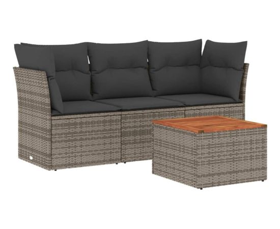 vidaXL 4-cz. zestaw wypoczynkowy do ogrodu, poduszki, szary, rattan PE Dārza mēbeļu komplekti