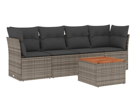 vidaXL 5-cz. zestaw wypoczynkowy do ogrodu, poduszki, szary rattan PE Dārza mēbeļu komplekti