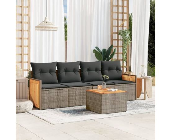 vidaXL 5-cz. zestaw wypoczynkowy do ogrodu, poduszki, szary rattan PE Dārza mēbeļu komplekti