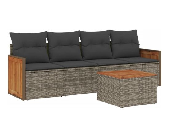 vidaXL 5-cz. zestaw wypoczynkowy do ogrodu, poduszki, szary rattan PE Dārza mēbeļu komplekti