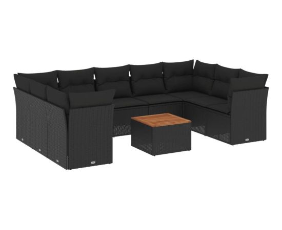 vidaXL 10-cz. zestaw wypoczynkowy do ogrodu, poduszki czarny rattan PE Dārza mēbeļu komplekti