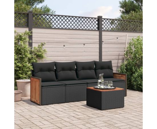 vidaXL 5-cz. zestaw wypoczynkowy do ogrodu, poduszki, czarny rattan PE Dārza mēbeļu komplekti