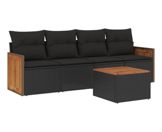 vidaXL 5-cz. zestaw wypoczynkowy do ogrodu, poduszki, czarny rattan PE Dārza mēbeļu komplekti