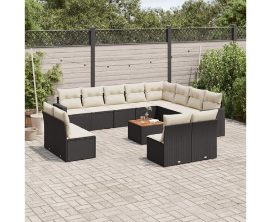 vidaXL 13-cz. zestaw mebli do ogrodu, poduszki, czarny, rattan PE Dārza mēbeļu komplekti