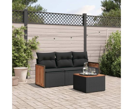 vidaXL 4-cz. zestaw wypoczynkowy do ogrodu, poduszki, czarny rattan PE Dārza mēbeļu komplekti