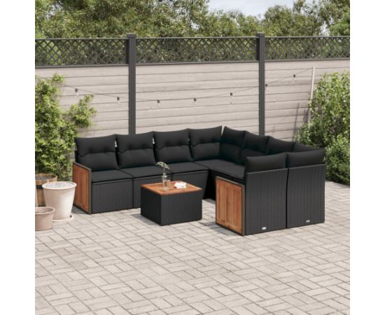 vidaXL 9-cz. zestaw wypoczynkowy do ogrodu, z poduszkami, czarny Dārza mēbeļu komplekti