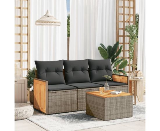 vidaXL 4-cz. zestaw wypoczynkowy do ogrodu, poduszki, szary, rattan PE Dārza mēbeļu komplekti