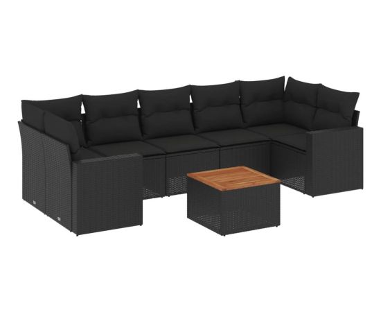 vidaXL 8-cz. zestaw wypoczynkowy do ogrodu, z poduszkami, czarny Dārza mēbeļu komplekti