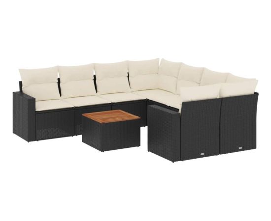 vidaXL 9-cz. zestaw wypoczynkowy do ogrodu, z poduszkami, czarny Dārza mēbeļu komplekti