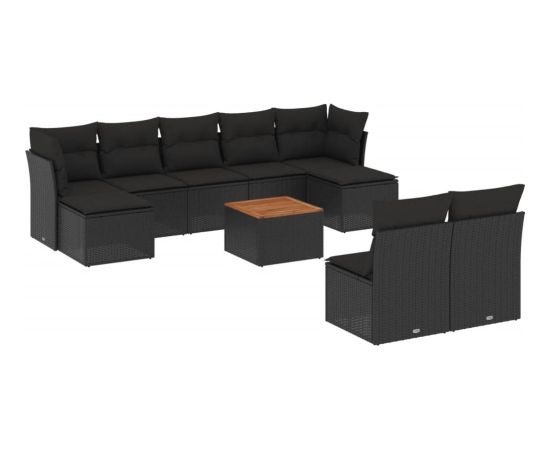 vidaXL 10-cz. zestaw wypoczynkowy do ogrodu, poduszki czarny rattan PE Dārza mēbeļu komplekti