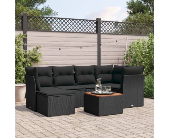 vidaXL 7-cz. zestaw wypoczynkowy do ogrodu, z poduszkami, czarny Dārza mēbeļu komplekti