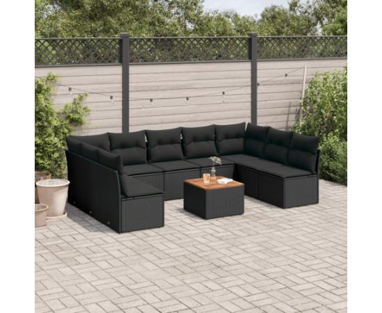 vidaXL 10-cz. zestaw wypoczynkowy do ogrodu, poduszki czarny rattan PE Dārza mēbeļu komplekti