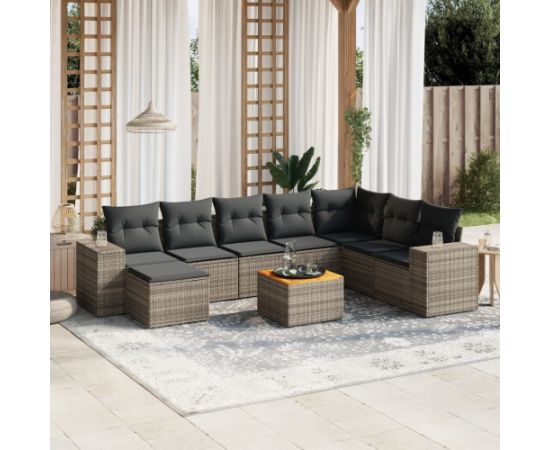 vidaXL 9-cz. zestaw mebli ogrodowych z poduszkami, szary, polirattan Dārza mēbeļu komplekti