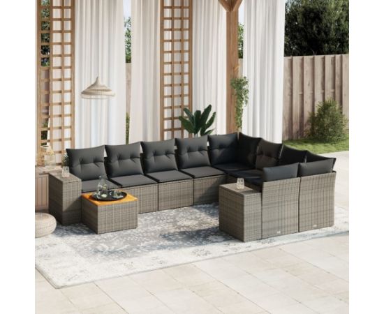 vidaXL 10-cz. zestaw wypoczynkowy do ogrodu, z poduszkami, szary Dārza mēbeļu komplekti