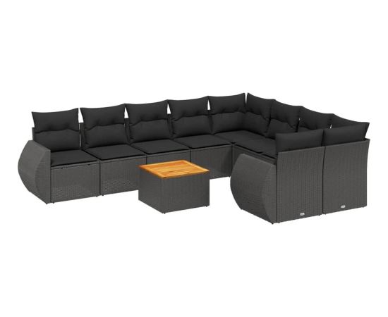 vidaXL 10-cz. zestaw wypoczynkowy do ogrodu, poduszki czarny rattan PE Dārza mēbeļu komplekti