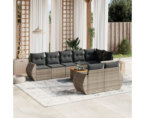 vidaXL 9-cz. zestaw mebli ogrodowych z poduszkami, szary, polirattan Dārza mēbeļu komplekti