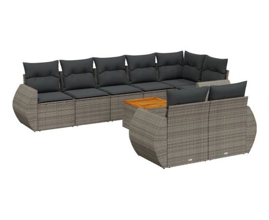 vidaXL 9-cz. zestaw mebli ogrodowych z poduszkami, szary, polirattan Dārza mēbeļu komplekti