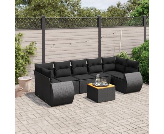 vidaXL 8-cz. zestaw wypoczynkowy do ogrodu, z poduszkami, czarny Dārza mēbeļu komplekti