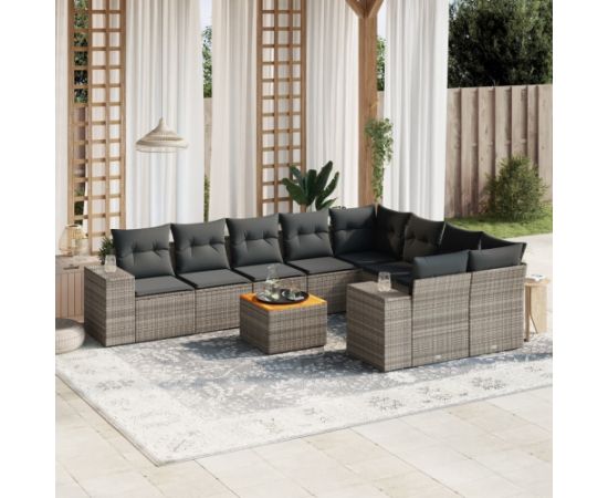 vidaXL 10-cz. zestaw wypoczynkowy do ogrodu, z poduszkami, szary Dārza mēbeļu komplekti