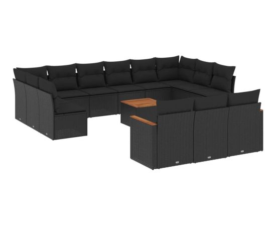 vidaXL 14-cz. zestaw wypoczynkowy do ogrodu, poduszki czarny rattan PE Dārza mēbeļu komplekti