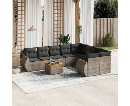 vidaXL 9-cz. zestaw mebli ogrodowych z poduszkami, szary, polirattan Dārza mēbeļu komplekti